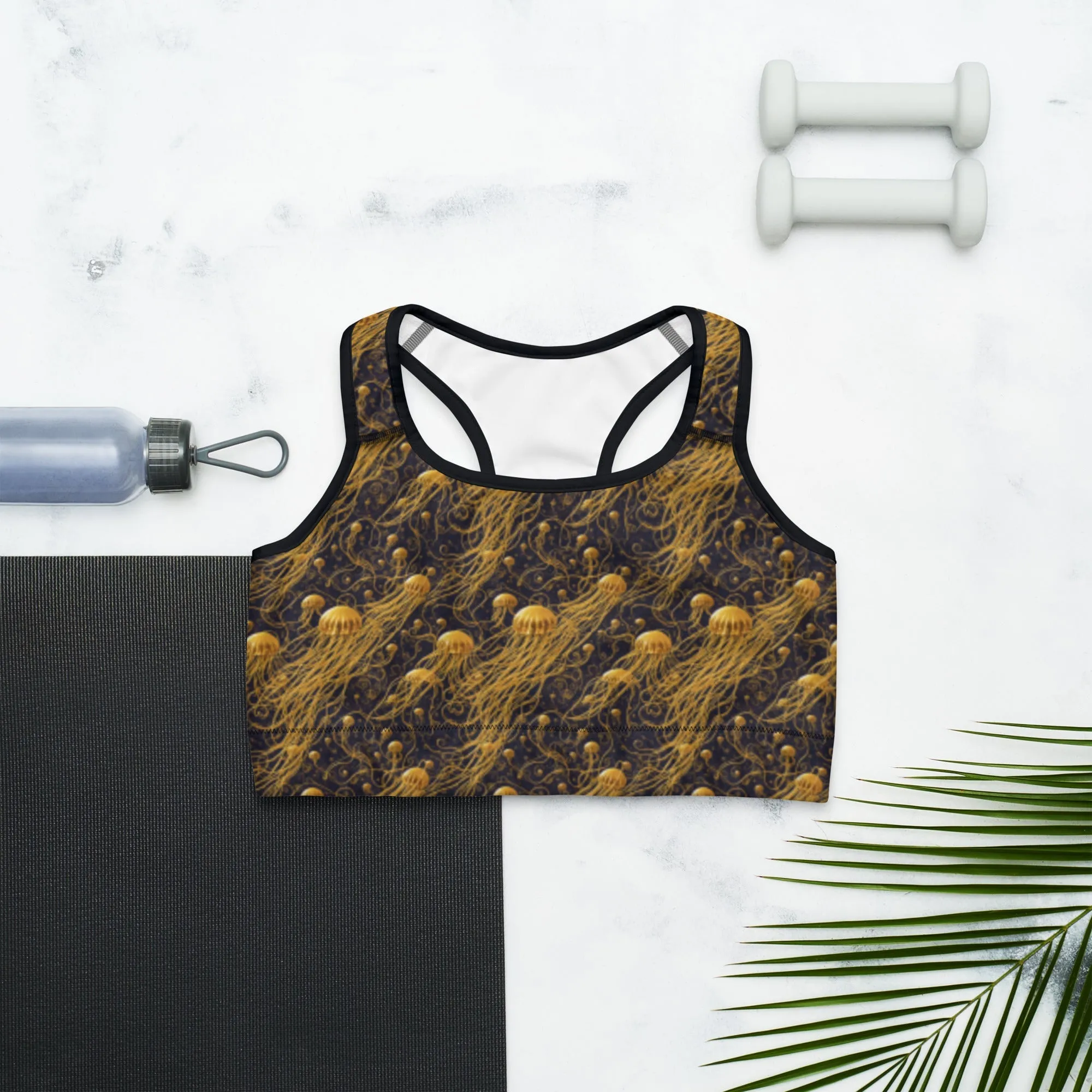 Sports bra - Black and Gold Jellyfishes