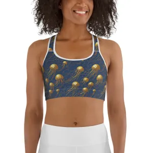 Sports bra - Blue And Gold Jellyfishes