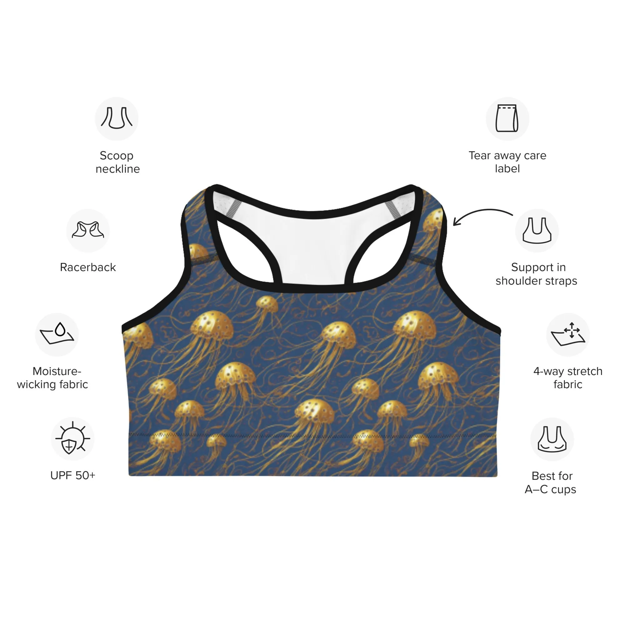 Sports bra - Blue And Gold Jellyfishes