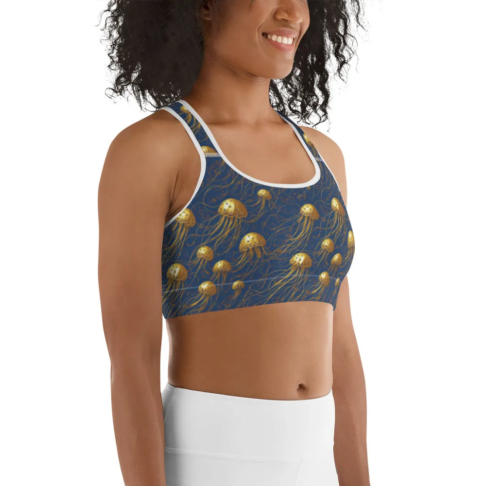Sports bra - Blue And Gold Jellyfishes