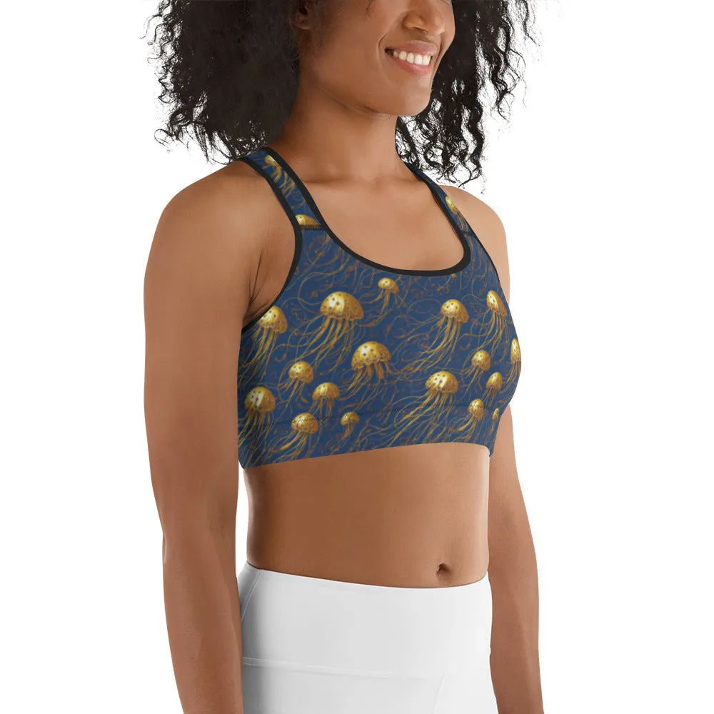 Sports bra - Blue And Gold Jellyfishes