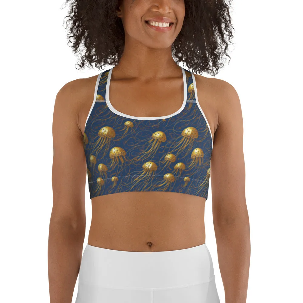 Sports bra - Blue And Gold Jellyfishes