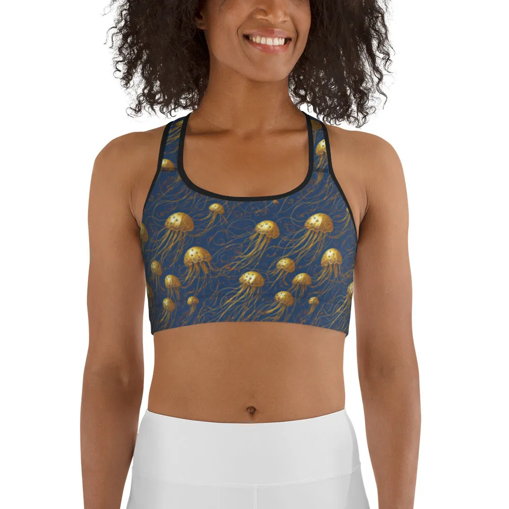 Sports bra - Blue And Gold Jellyfishes