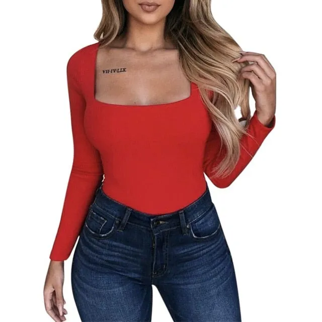 Square-Neck Tees Long Top