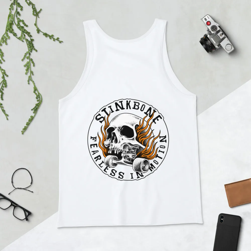StinkBone Flaming Skull Unisex Tank Top Black Lettering