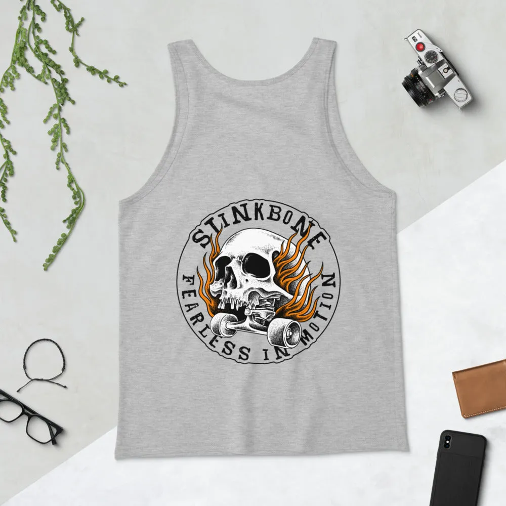 StinkBone Flaming Skull Unisex Tank Top Black Lettering