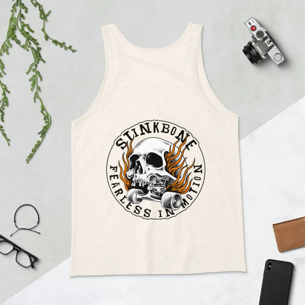 StinkBone Flaming Skull Unisex Tank Top Black Lettering