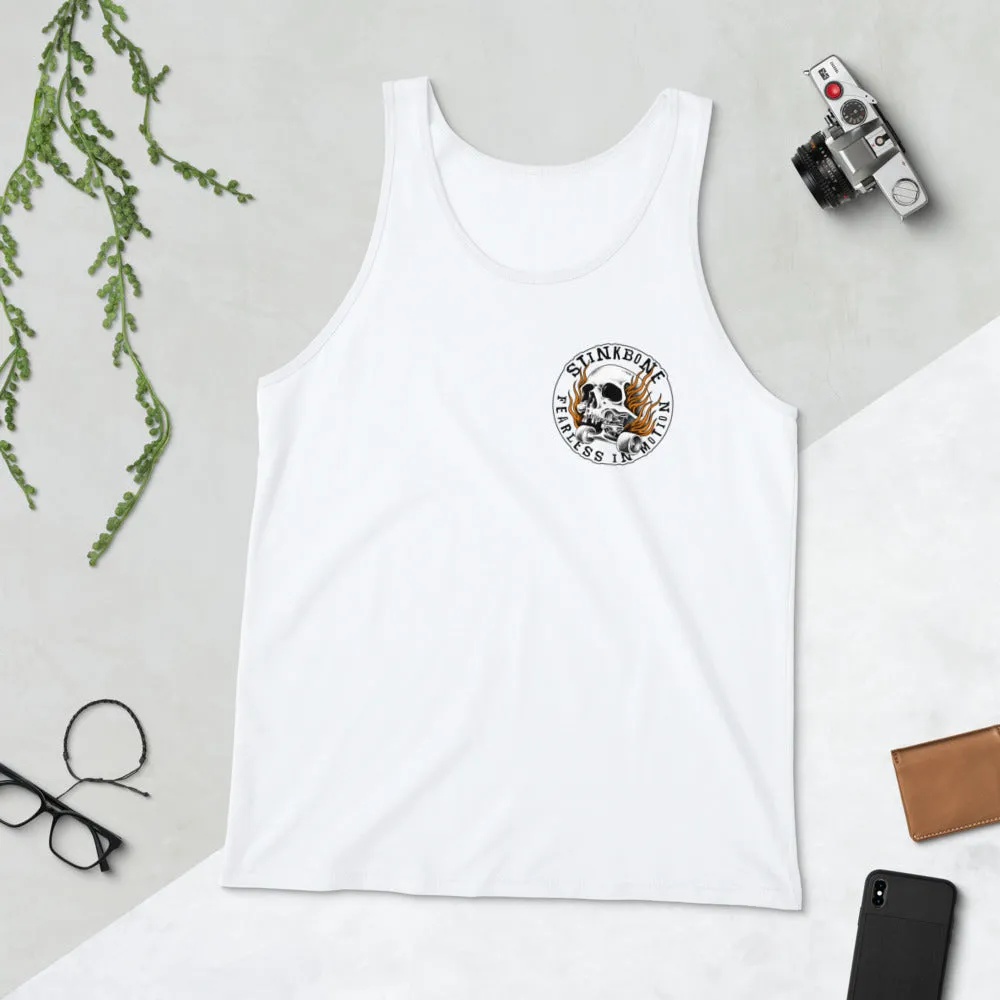StinkBone Flaming Skull Unisex Tank Top Black Lettering