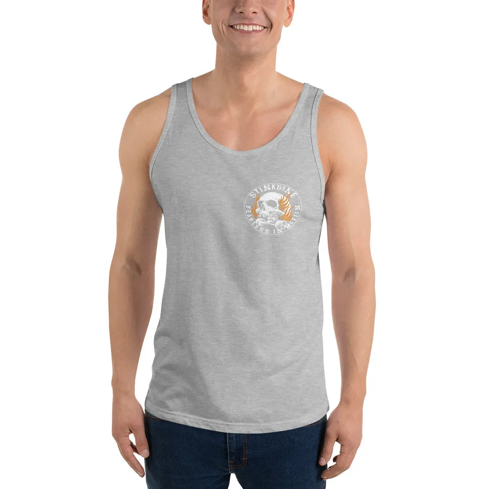 StinkBone Flaming Skull Unisex Tank Top White Lettering