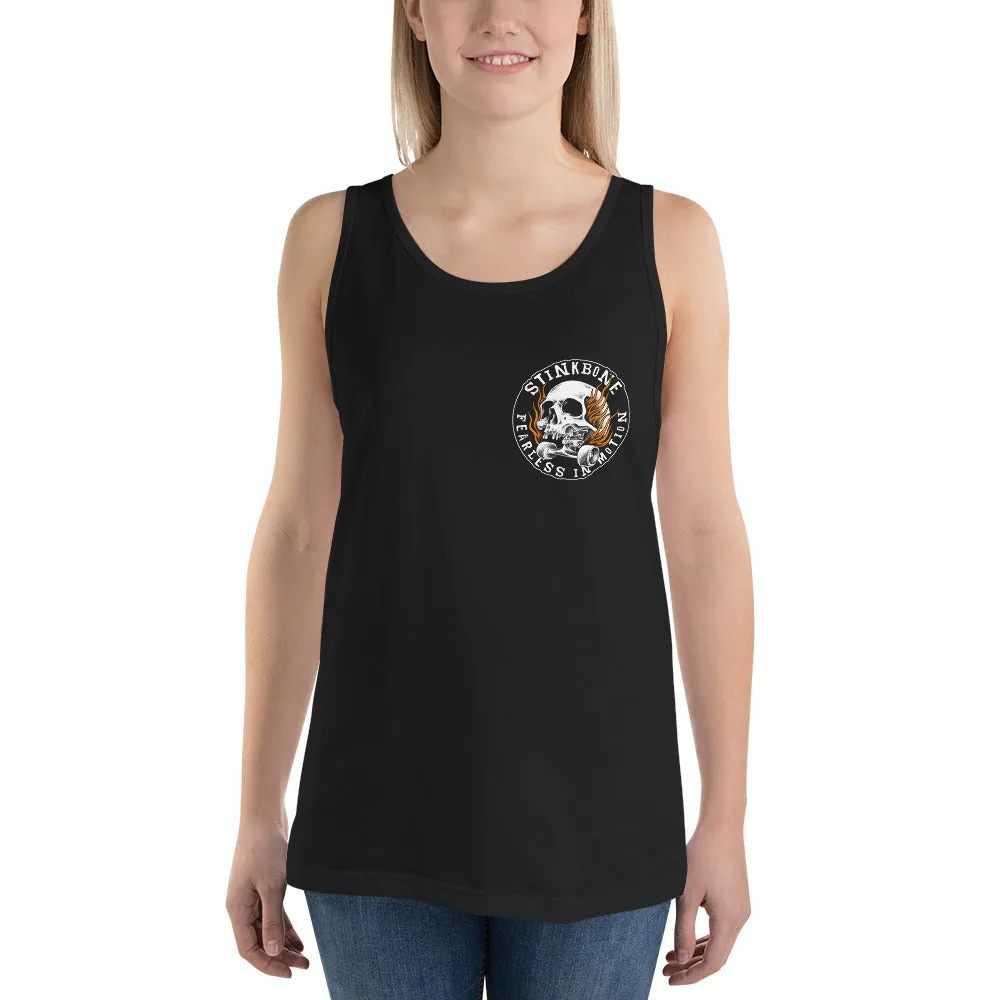 StinkBone Flaming Skull Unisex Tank Top White Lettering