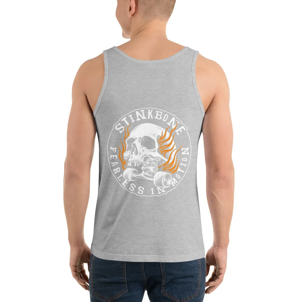 StinkBone Flaming Skull Unisex Tank Top White Lettering