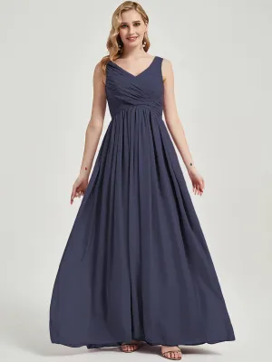 Stormy Empire Sleeveless Pleated Chiffon Floor Length Bridesmaid Dress