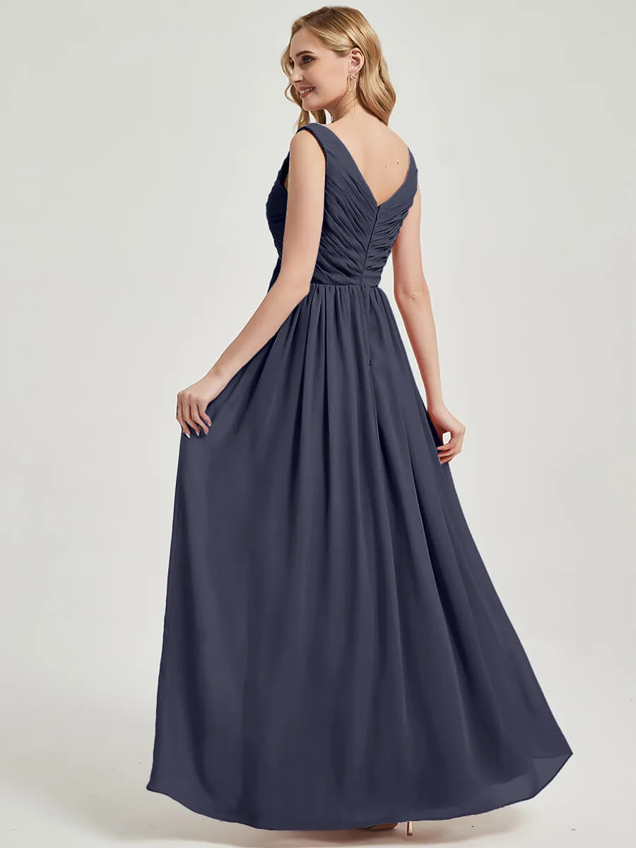 Stormy Empire Sleeveless Pleated Chiffon Floor Length Bridesmaid Dress