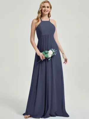 Stormy Halter Sleeveless Empire Pleated Backless Chiffon Bridesmaid Dress