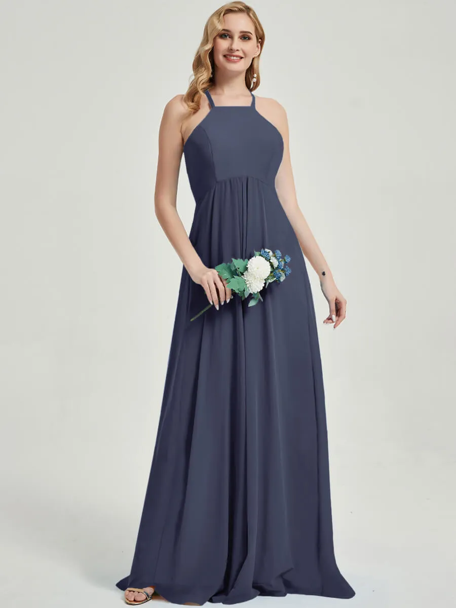 Stormy Halter Sleeveless Empire Pleated Backless Chiffon Bridesmaid Dress