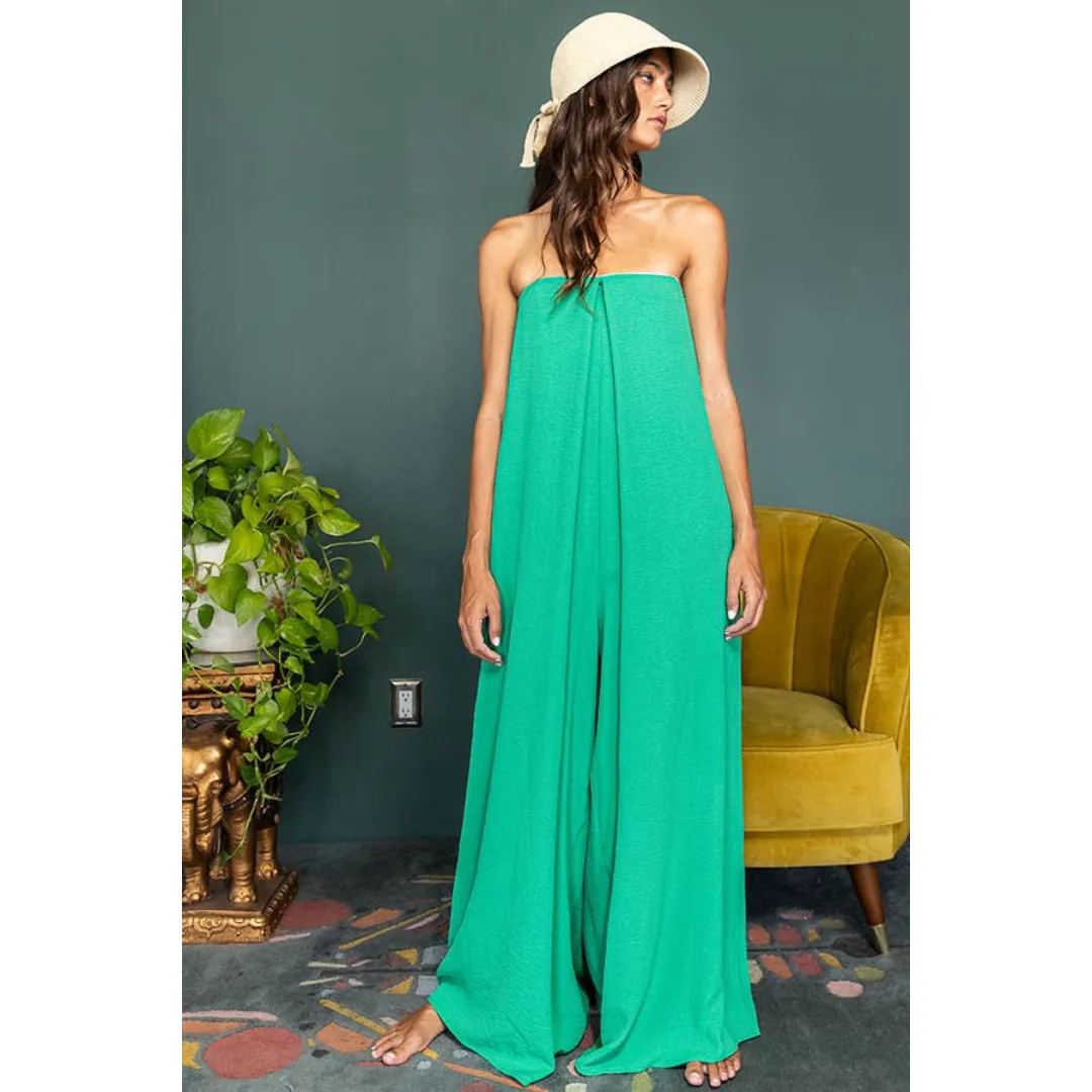 Strapless Flowy Jumpsuit - Green