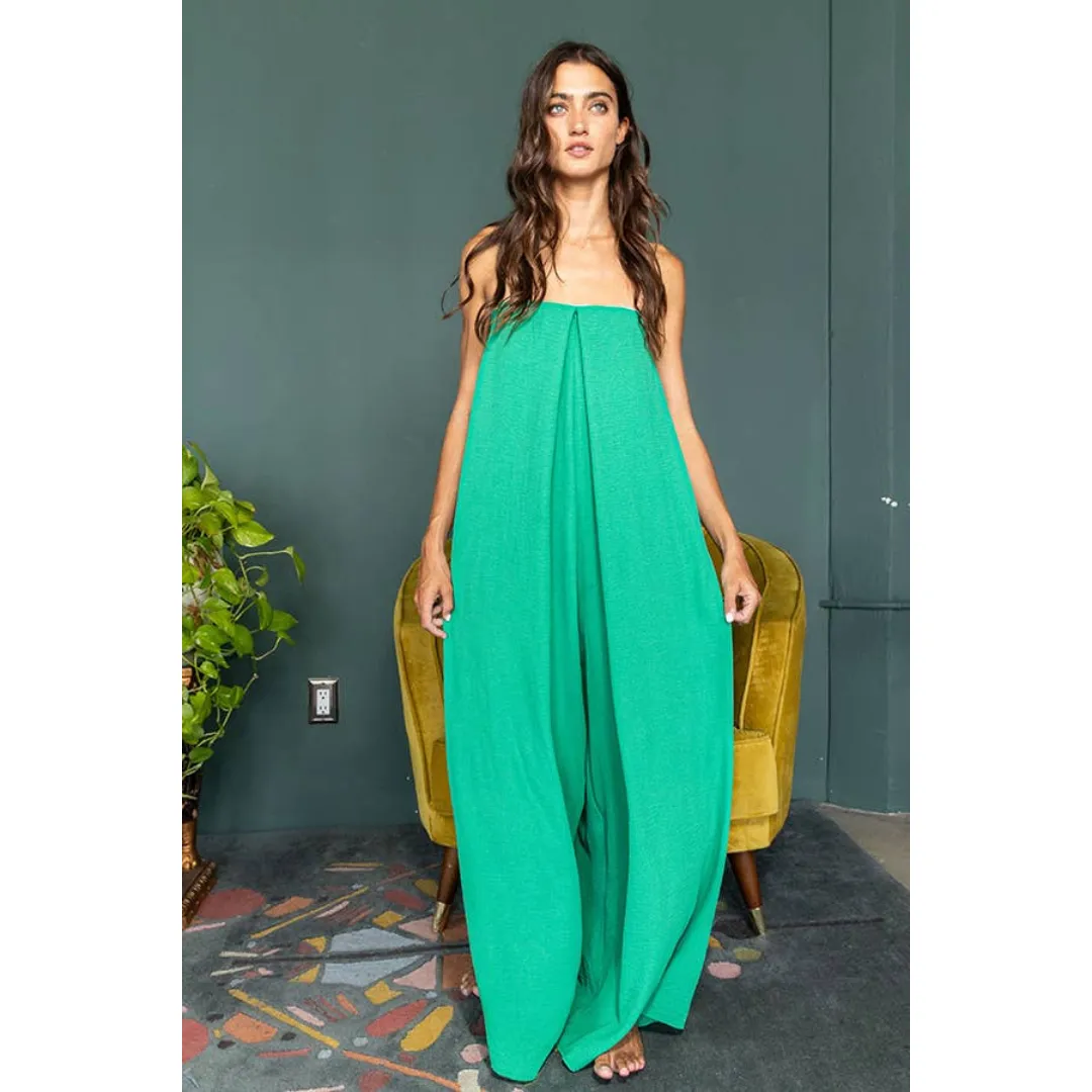 Strapless Flowy Jumpsuit - Green