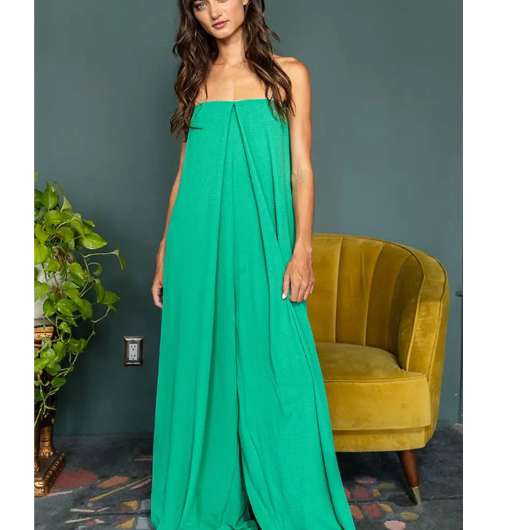 Strapless Flowy Jumpsuit - Green