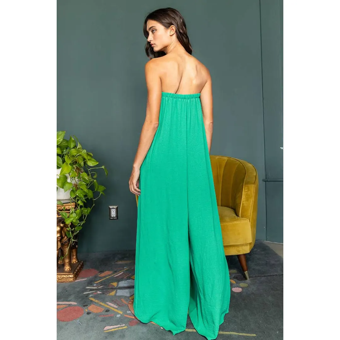 Strapless Flowy Jumpsuit - Green