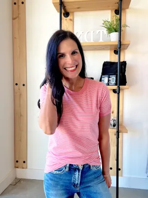 Striped Crewneck Tee in Pink
