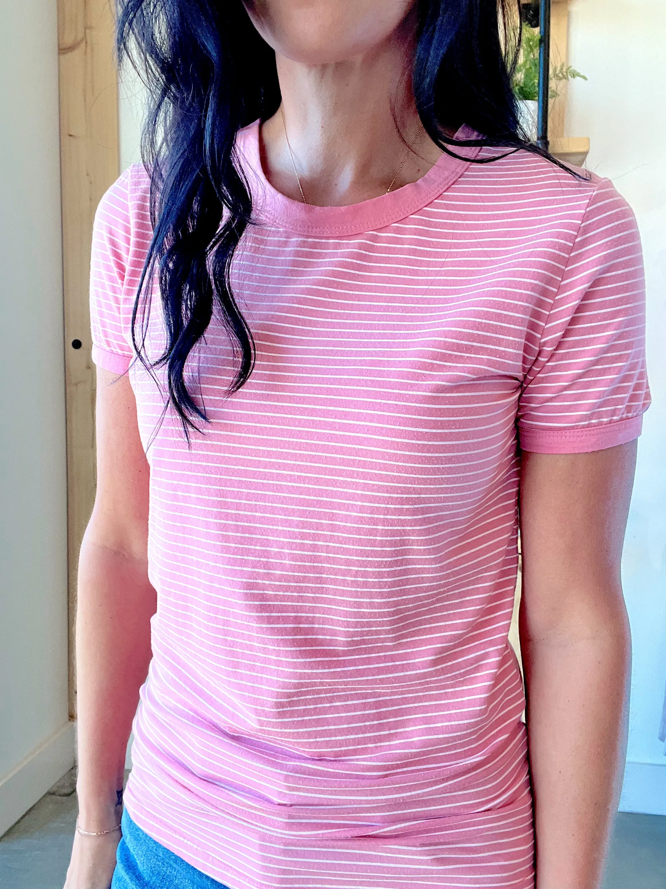 Striped Crewneck Tee in Pink