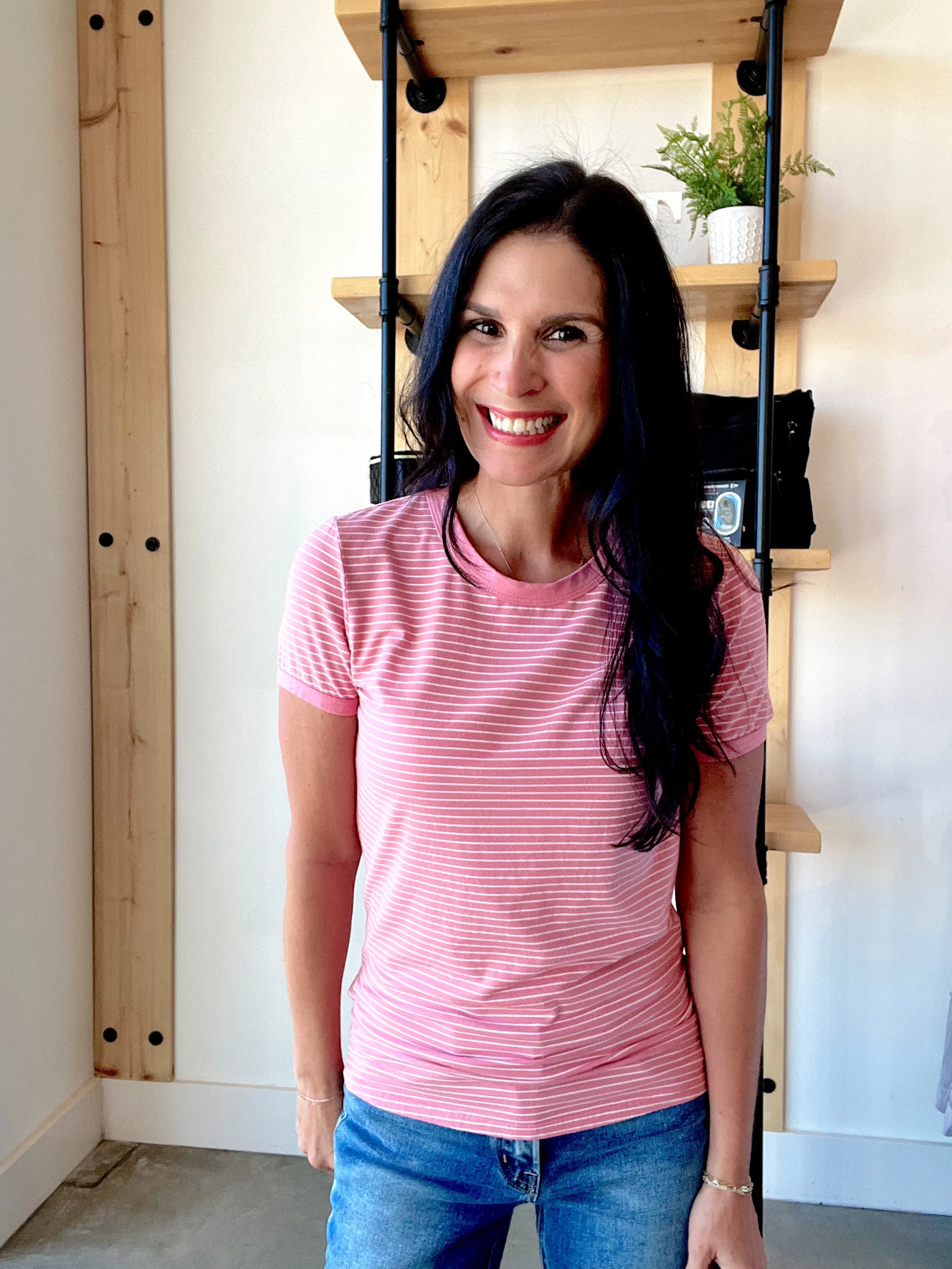 Striped Crewneck Tee in Pink