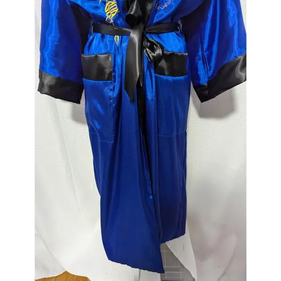 STUNNING GENUINE DRAGON BACK, BLUE &amp; BLACK EMBROIDERED REVERSIBLE KIMONO! SZ OS