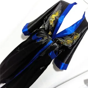 STUNNING GENUINE DRAGON BACK, BLUE &amp; BLACK EMBROIDERED REVERSIBLE KIMONO! SZ OS
