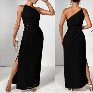 Stunning Slit Maxi Dress with One-Shoulder Design