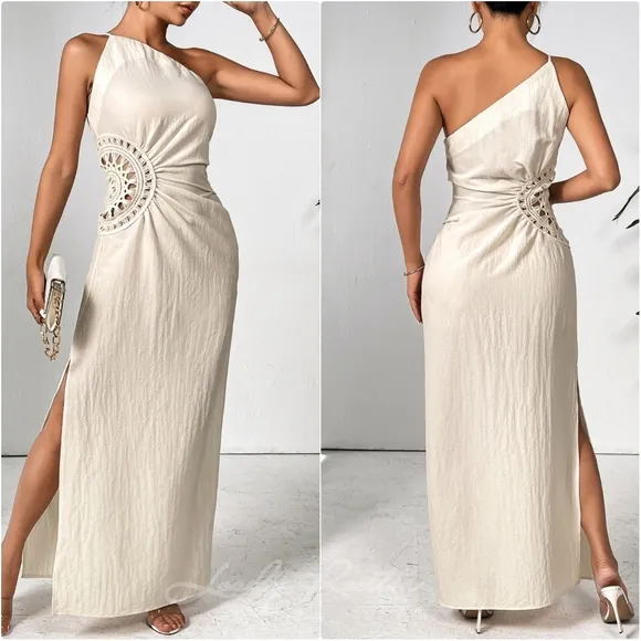 Stunning Slit Maxi Dress with One-Shoulder Design