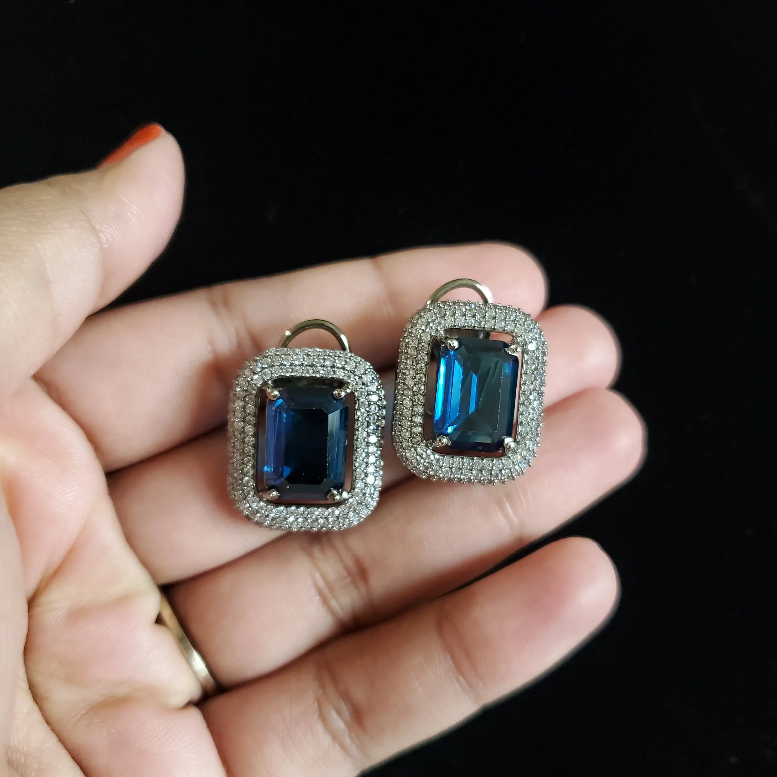 Sudha Ch Cubic Zirconia Classic Tops With Black Plating Lt Blue