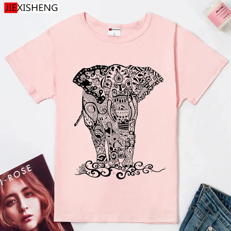 Summer 2021 Cartoons Funny T shirts Women Fashion Short Sleeve O-Neck Tee Shirt Elephant printed Top Crop HH170