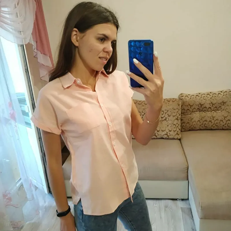 Summer Casual blouse women Turn-down Collar S