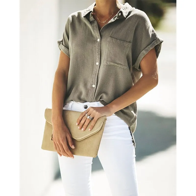 Summer Casual blouse women Turn-down Collar S
