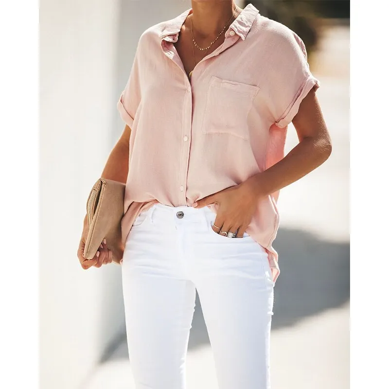 Summer Casual blouse women Turn-down Collar S