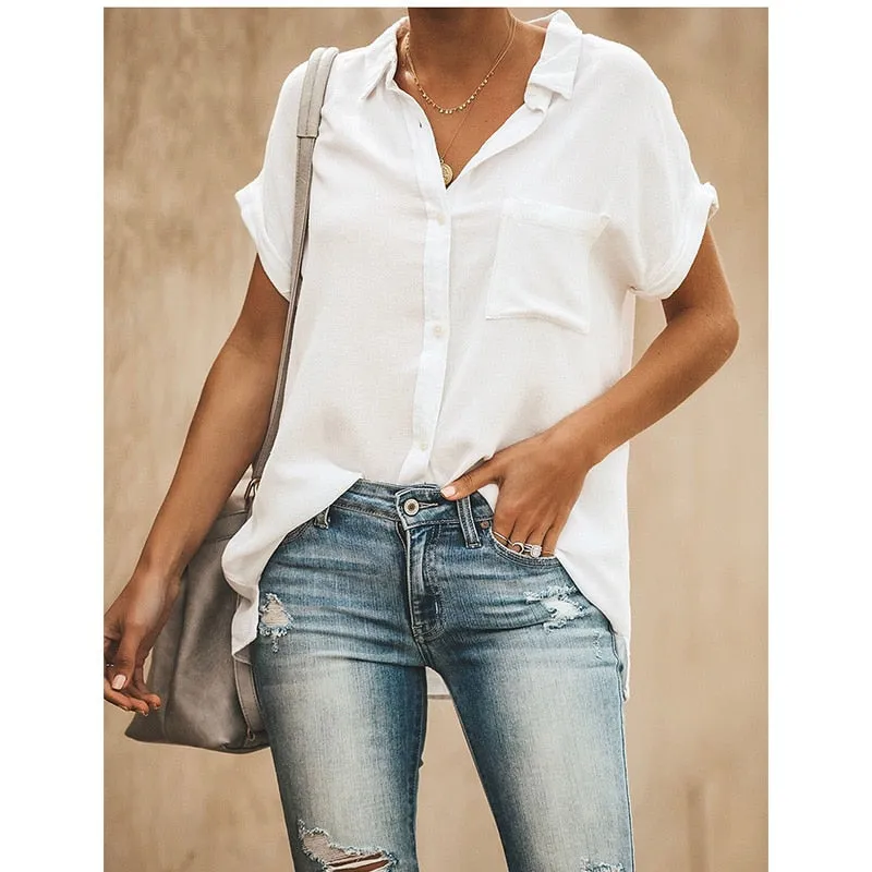 Summer Casual blouse women Turn-down Collar S