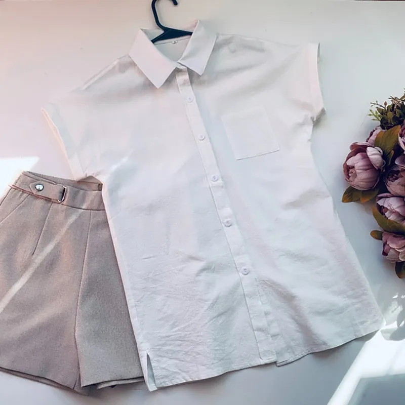 Summer Casual blouse women Turn-down Collar S