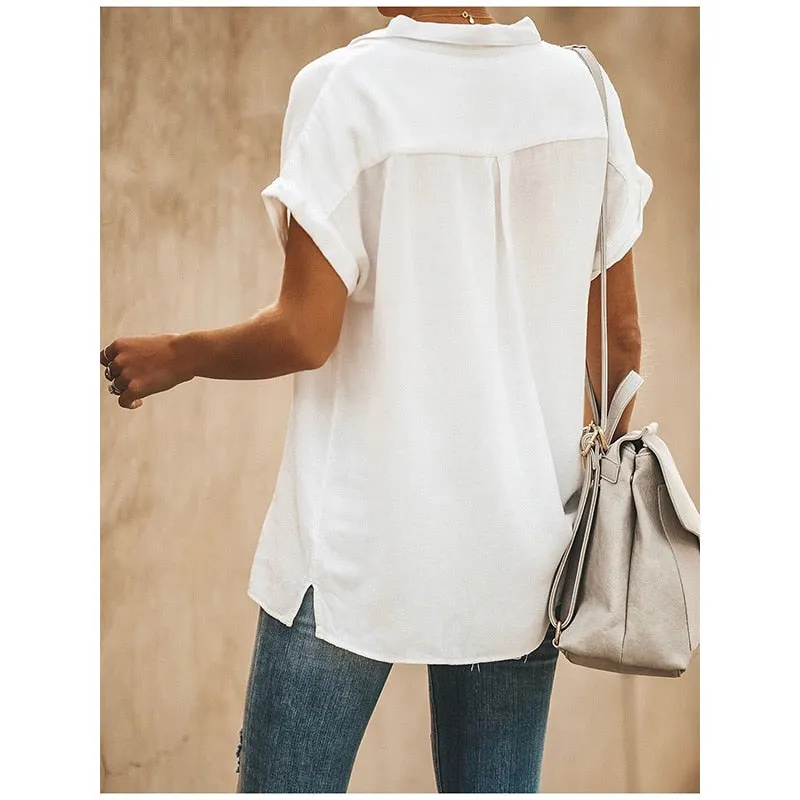Summer Casual blouse women Turn-down Collar S