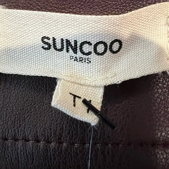 Suncoo Paris Faux Leather Brown Vegan Jupe Fancy Midi Skirt Sz T1