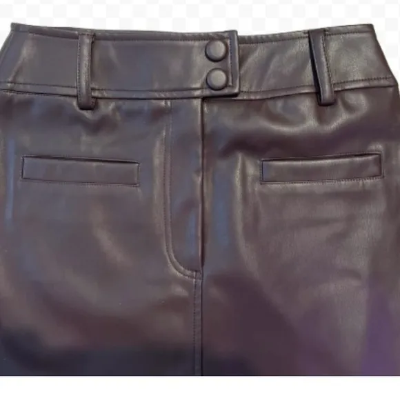 Suncoo Paris Faux Leather Brown Vegan Jupe Fancy Midi Skirt Sz T1