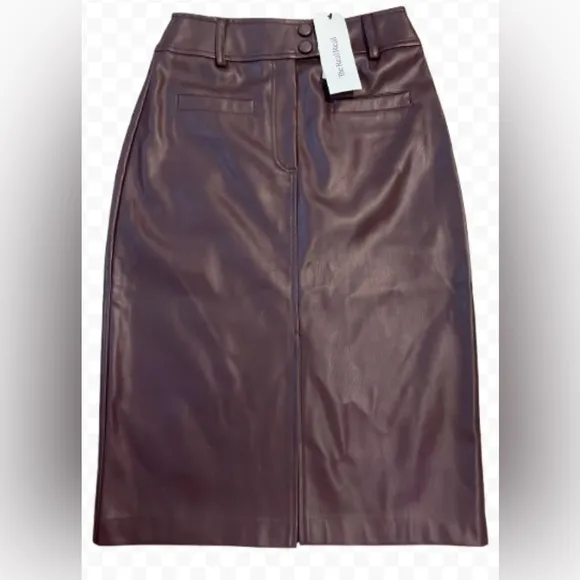 Suncoo Paris Faux Leather Brown Vegan Jupe Fancy Midi Skirt Sz T1