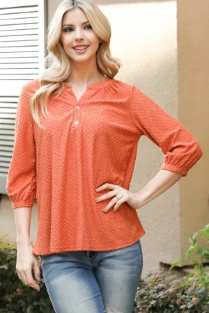 Swiss Dot Quarter Sleeve Notch Neckline