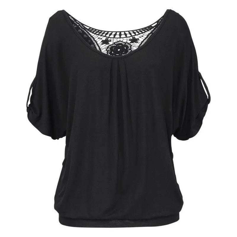 T shirts Women Lace Short Sleeve Casual Tops Fashion Hollow Womens Tops Shirt Plus Size