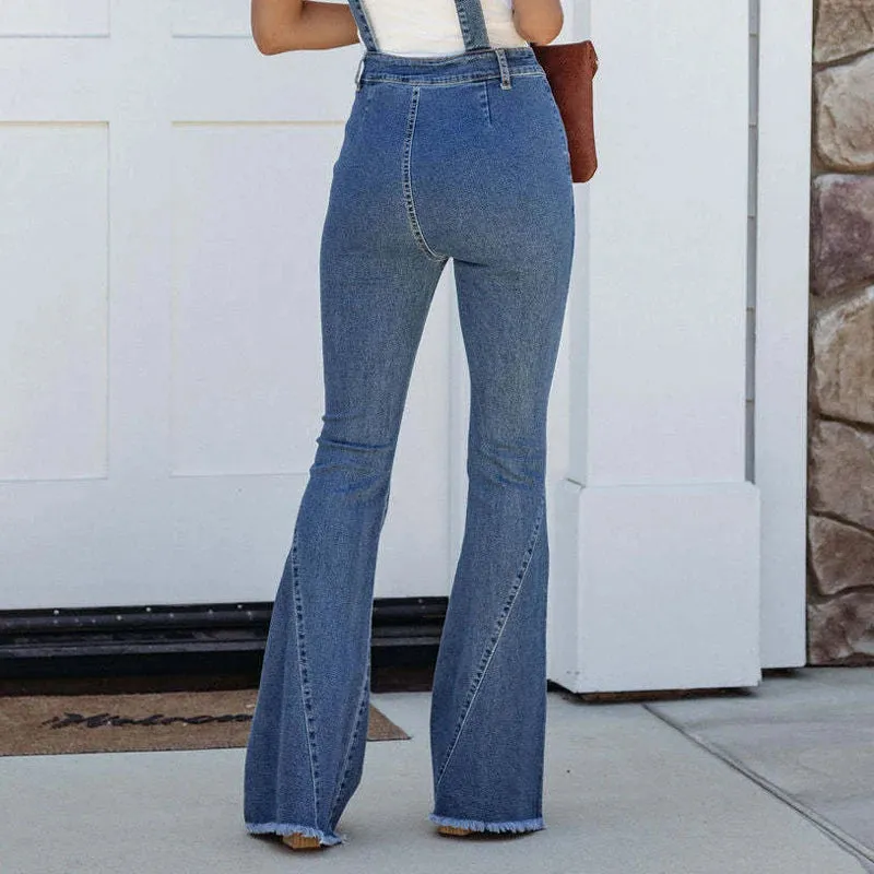 TAVIMART  -  Casual Wide Leg Denim Jumpsuits for Women Vintage Washed Blue Autumn Cargo Pants Autumn Boho Slim Jean Jumpsuit