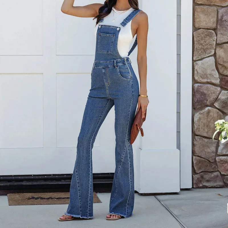 TAVIMART  -  Casual Wide Leg Denim Jumpsuits for Women Vintage Washed Blue Autumn Cargo Pants Autumn Boho Slim Jean Jumpsuit