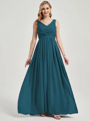 Teal Empire Sleeveless Pleated Chiffon Floor Length Bridesmaid Dress
