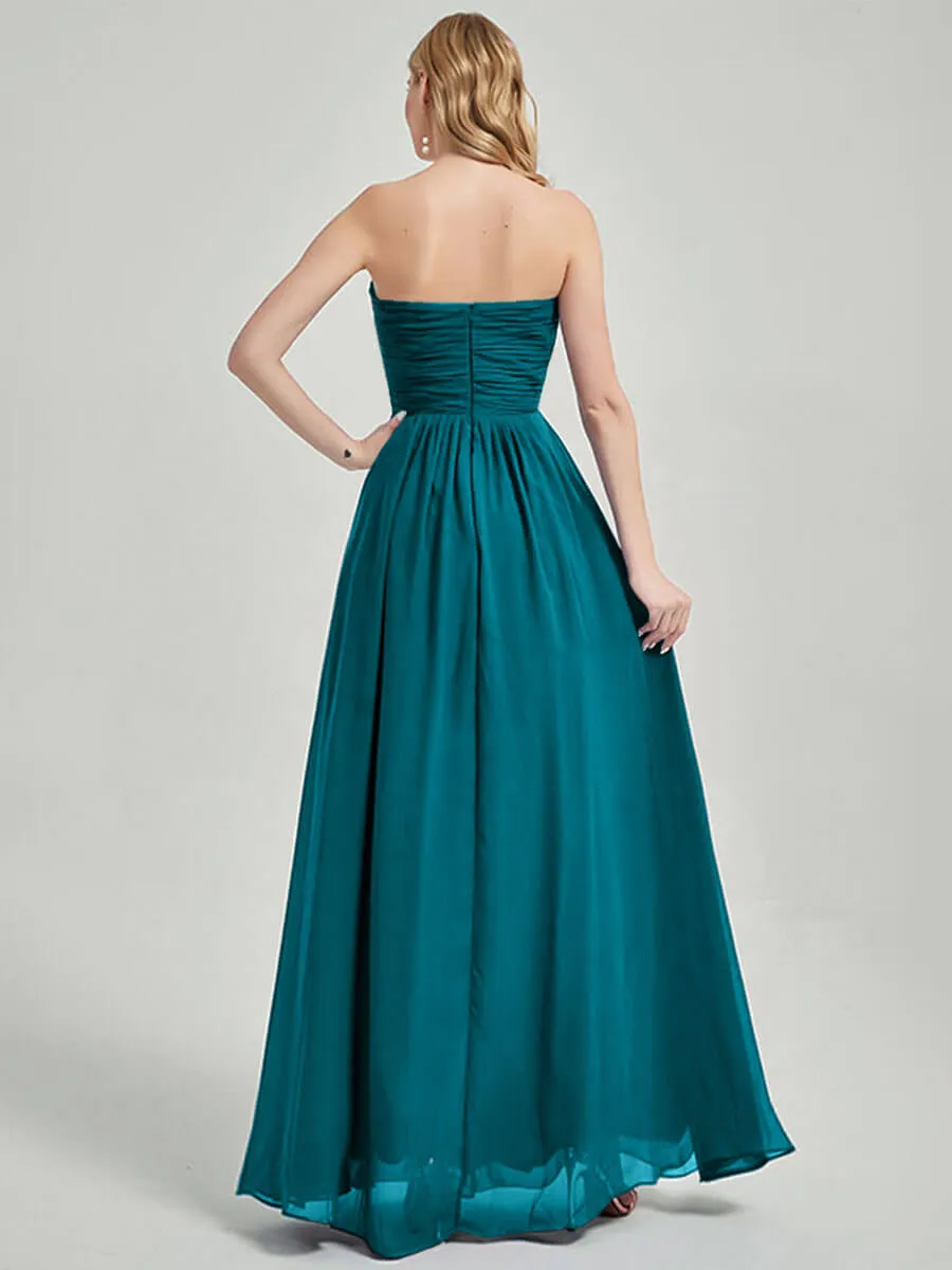 Teal Strapless Sweetheart  Chiffon Maternity Maxi Bridesmaid Dress
