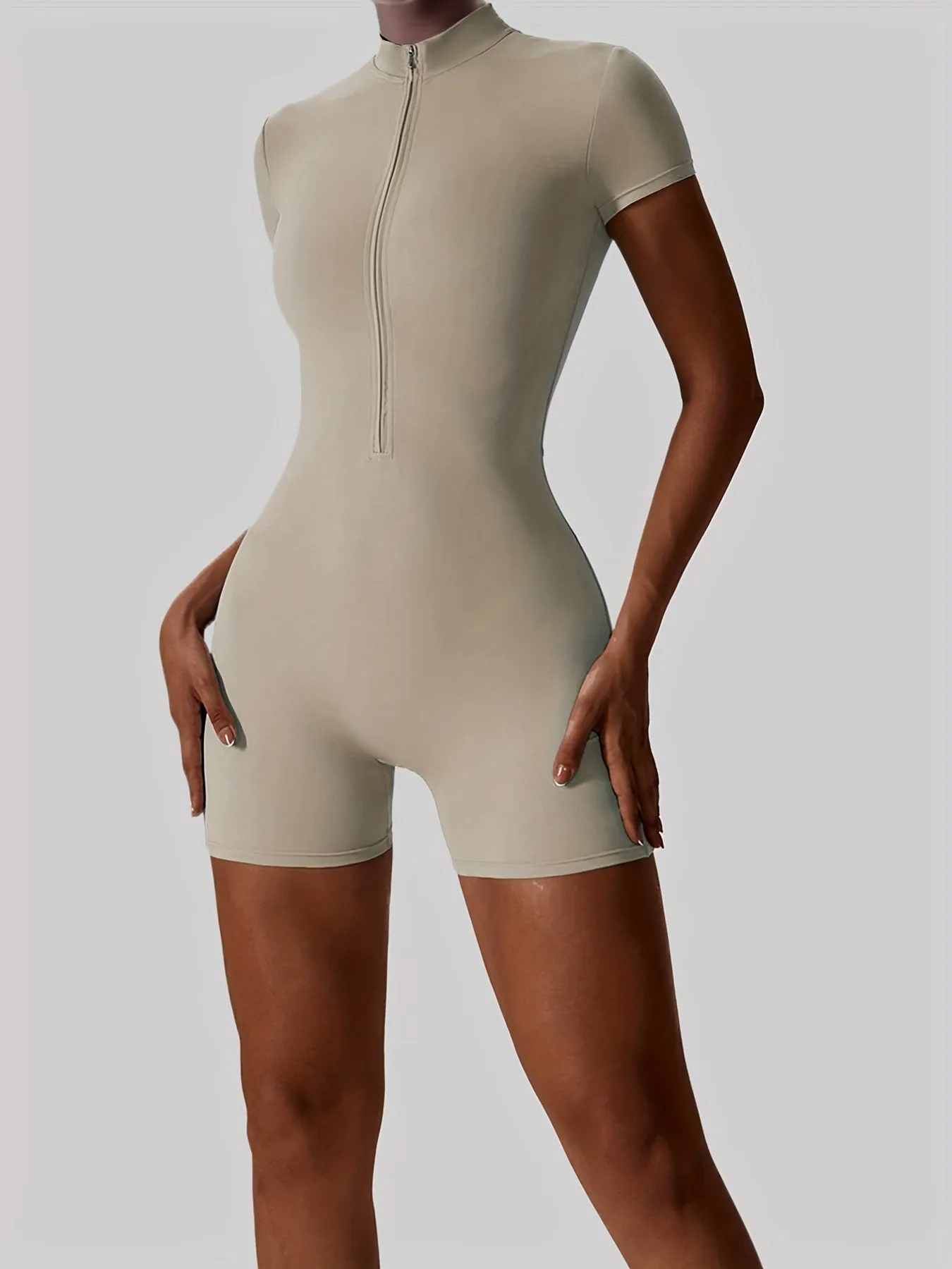 Teresa® | Elegant Zipper Bodycon Romper For Women, Slim Fit Activewear