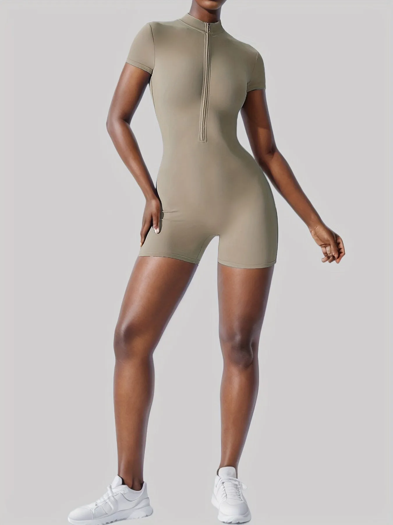 Teresa® | Elegant Zipper Bodycon Romper For Women, Slim Fit Activewear