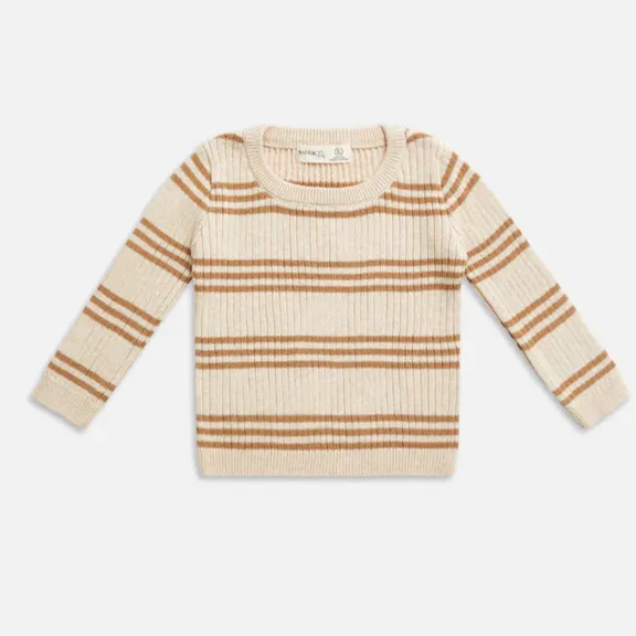 Texture Rib L/Slv Tee - Caramel Stripe